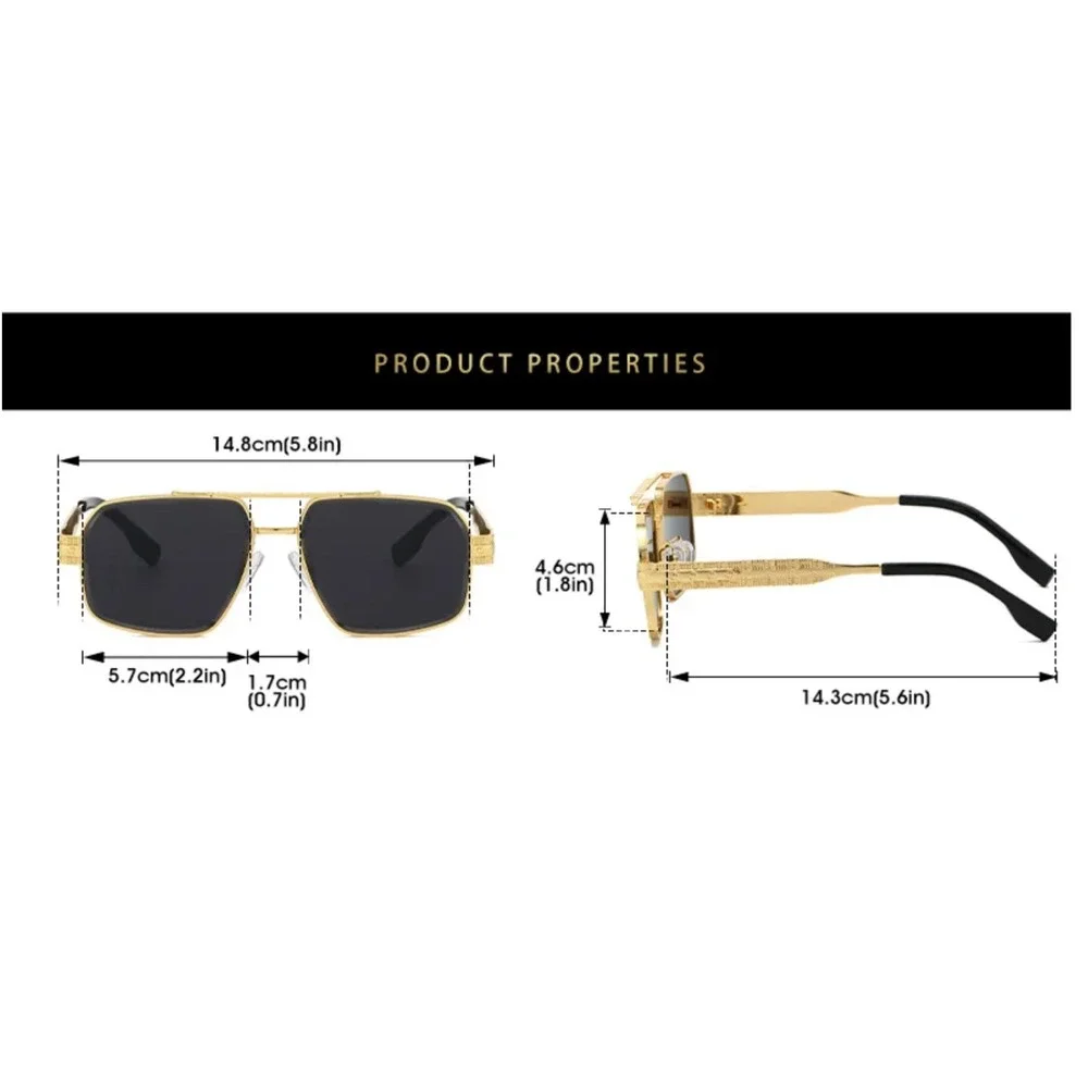 Mens Square Aviator Sunglasses Gold Metal Frame Brown  Lens Double Bridge Hiphop